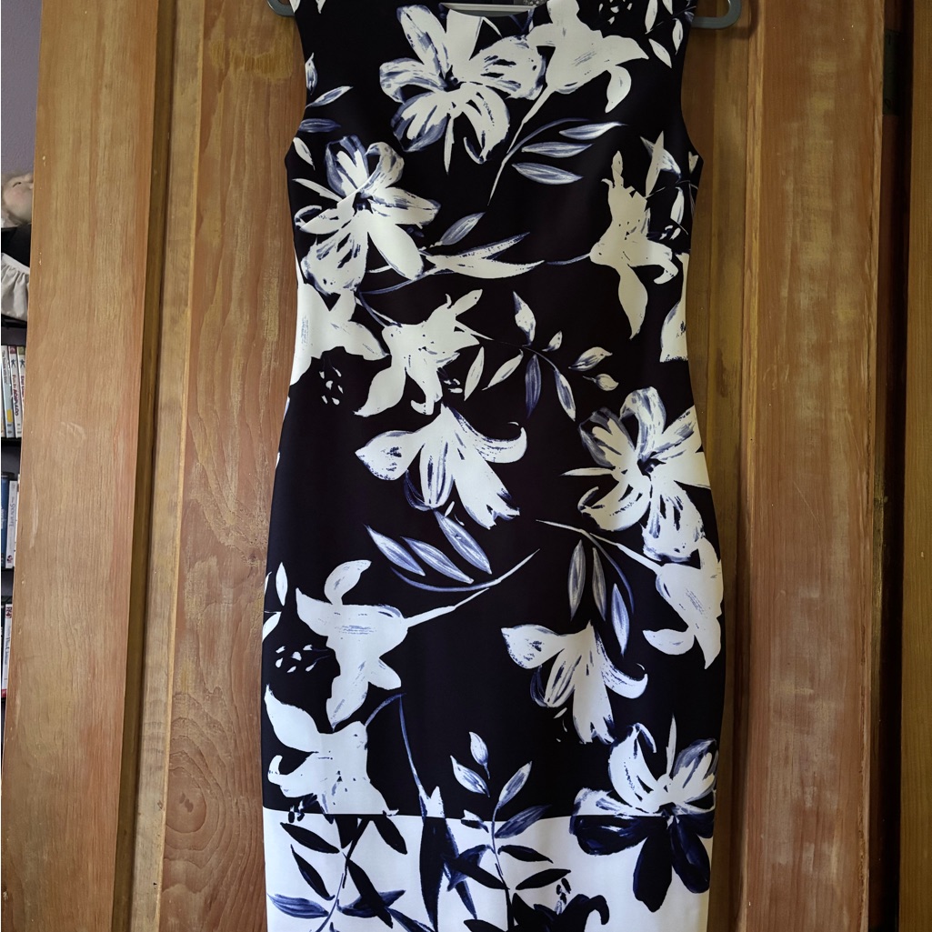 Vince Camuto Black And White Floral Midi Dress